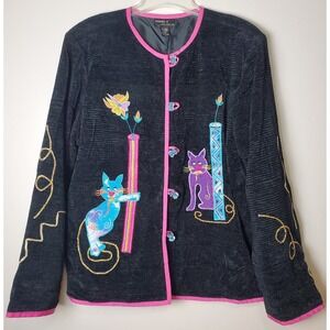 Daniel K Cat Lady Jacket Phoebe Buffay Eclectic XL Applique Wearable Art Whimsy